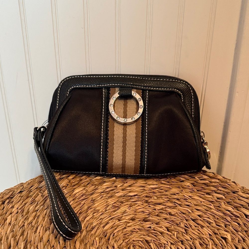 Kathy Van Zeeland Black and Tan Women's Clutch & Mirror - NWOT